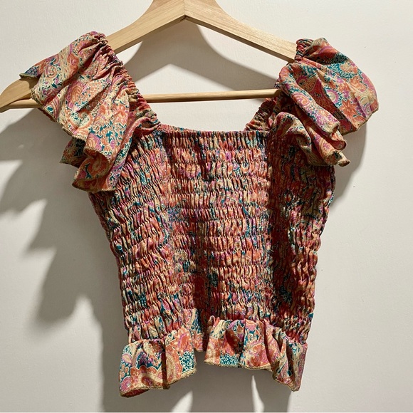Perry Walker Boho Coquette Cottage Ruffles Smoked Cropped Rococo Top Blo… - Picture 1 of 7